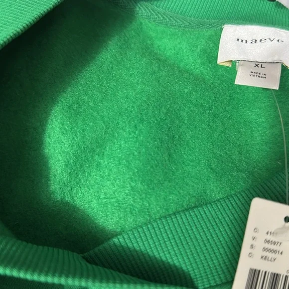 Maeve Long-Sleeve V-Neck Twofer Fleece Knit Pullover Kelly Green NWT Size XL - Picture 7 of 9